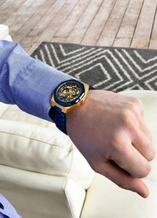 Стальные мужские механические наручные часы с автоподзаводом gusto skeleton blue gold оригинал3 фото