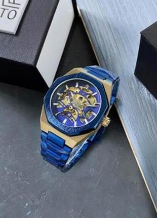 Сталеві чоловічі механічні наручні годинники з автопідзаводом gusto skeleton blue gold оригінал