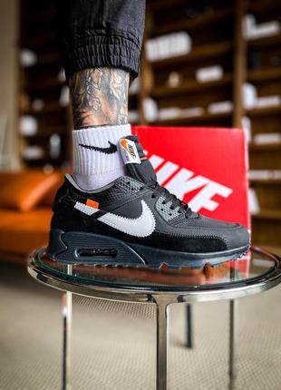 Мужские кроссовки nike air max 90 off white black,кросовки найк аир макс 90 чёрный шнуровка