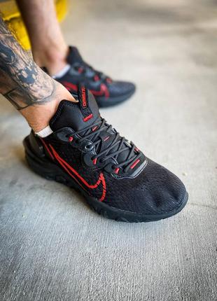 Мужские кроссовки nike react vision black red,кроссовки найк реакт вижн чёрный с красным сетка