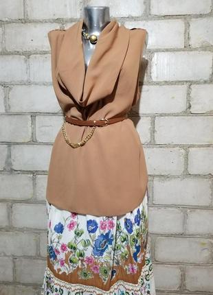 Карамельная стильная блуза с хомутом и погончиками1 фото