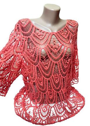 Нарядная ажурная туника s-5xl, блуза, кружевная накидка из хлопка универсального размера