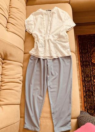 Костюм блуза штани  прошва , льон. розмір м, л