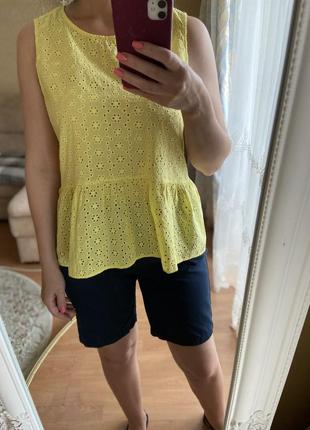 Блуза без рукава лимонная прошва батист для жаркого лета