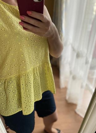 Блуза без рукава лимонная прошва батист для жаркого лета2 фото