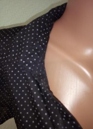 Блузка чорна приталені рукав фанарик в горох3 фото