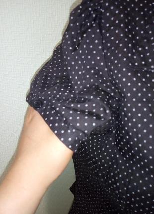 Блузка чорна приталені рукав фанарик в горох4 фото