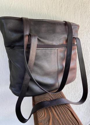 Фирменная стильная качественная натуральная кожаная сумка 🧳 шопер2 фото