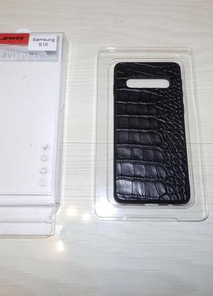 Кожаный чехол croco skin для samsung galaxy s10 - black3 фото