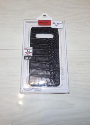 Кожаный чехол croco skin для samsung galaxy s10 - black5 фото