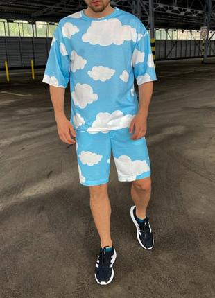 Комплект чоловічий оверсайз шорти і футболка cloud2 фото
