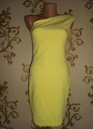 Лимонное платье футляр на одно плечо от zara 42,44р
