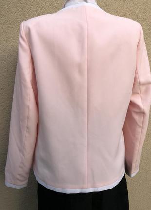 Винтаж,розовый жакет(пиджак,блейзер,белая окантовка,замочки,офисный,большого размера4 фото