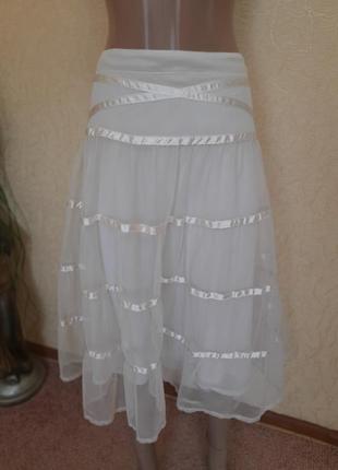 Шикарная летняя юбка сетка фатин в нюдовом цвете