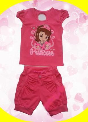Комплект, костюм футболка и шорты на 3-7 лет. принцесса софия