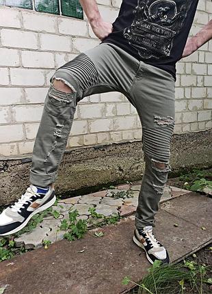 Джинси скінні divided h&m biker skinny original р. 34 рванки узкачи8 фото