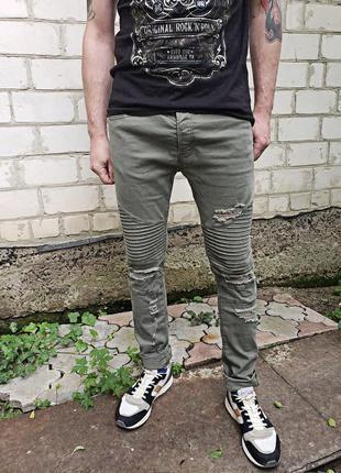 Джинсы скинни divided h&m biker skinny original р.34 рванки узкачи