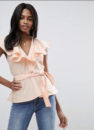 Блуза из хлопка с пышными воланами и поясом
