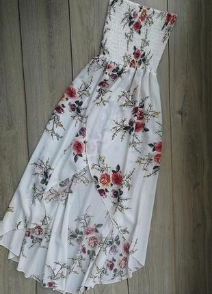 Платье/сарафан в цветочный принт с разрезом1 фото