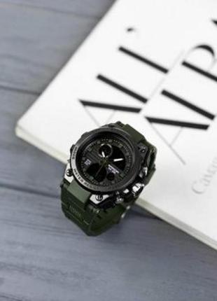 Сталеві спортивні кварцові наручні чоловічі годинники sanda 739 green black / чоловічий наручний роки2 фото