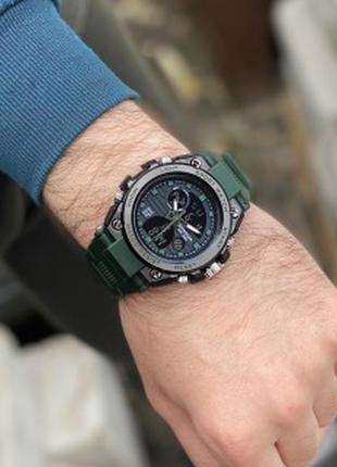 Стальные спортивные кварцевые наручные мужские часы sanda 739 green black / чоловічий наручний годи5 фото
