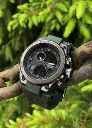 Стальные спортивные кварцевые наручные мужские часы sanda 739 green black / чоловічий наручний годи6 фото