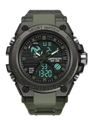 Стальные спортивные кварцевые наручные мужские часы sanda 739 green black / чоловічий наручний годи8 фото