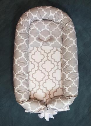 Кокон-гнездышко для новорожденных со съемным чехлом и матрасом марокканский четырехлистник