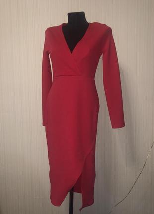 Красное платье миди с разрезом2 фото