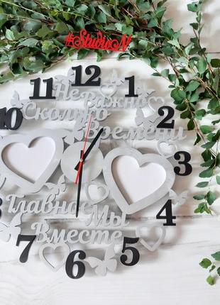 Годинники з дерева ми разом 50х50 см з фоторамками