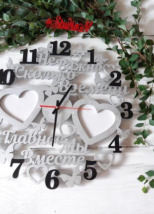 Годинники з дерева ми разом 50х50 см з фоторамками3 фото