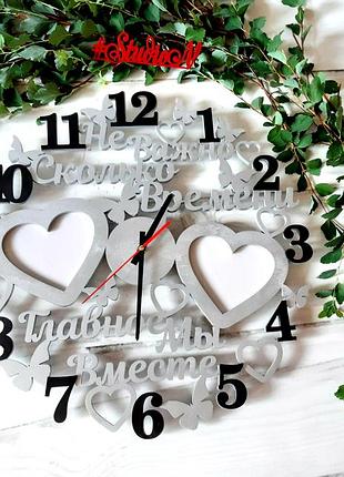 Годинники з дерева ми разом 50х50 см з фоторамками4 фото