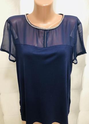 Синяя кофточка/ нарядная футболка с камнями р. l\ xl от h&m