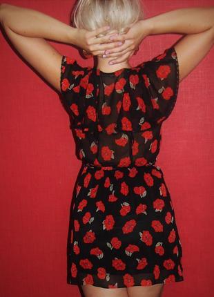 Роскошное платье zara в красные маки! с рюшами! люкс!4 фото
