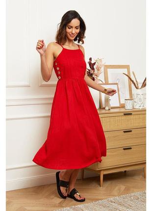 Продам итал. платье 100% лен puro lino цвет sexy красный 48-50 р  пог 55 см1 фото