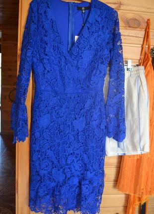 Роскошное платье синий электрик missguided, дорогое кружево,5 фото