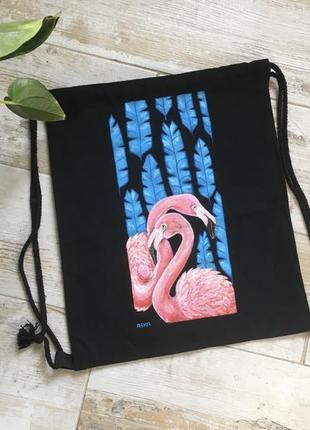 Шопер фламинго, ручная роспись