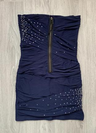 Снизила цену очень красивое темно- синие платье со стразами topshop10 фото