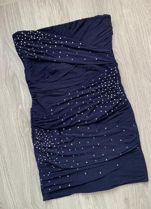 Снизила цену очень красивое темно- синие платье со стразами topshop7 фото