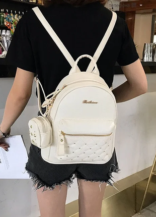 Женский стильный небольшой кожаный молочный рюкзак портфель шкіряний ранець сумка 2в13 фото