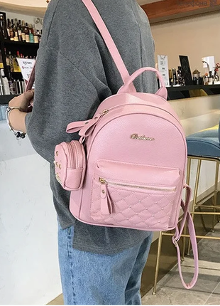 Женский стильный небольшой кожаный розовый рюкзак портфель шкіряний ранець сумка 2в15 фото