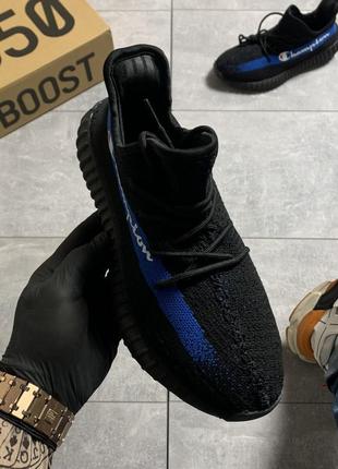 Чоловічі кросівки adidas yeezy boost 350 champion,кросівки адідас ізі буст 350 чемпіон чорний з синім шнурівка