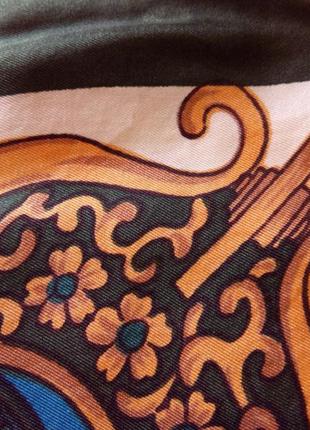 Винтажный шелковый платок принтом - лошадь и ремни6 фото