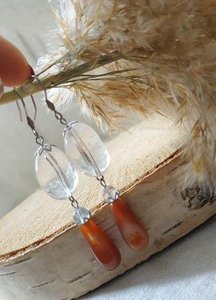 Серьги с горным хрусталем и сердоликом "марокко"