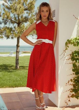 Літнє червоне плаття в горошок2 фото