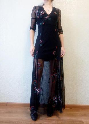 Невероятное длинное платье сетка с вышивкой4 фото