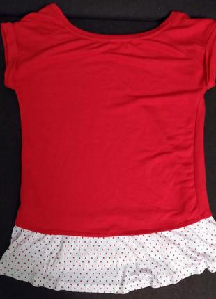 Красная блузка футболка bershka с оборкой в горошек2 фото