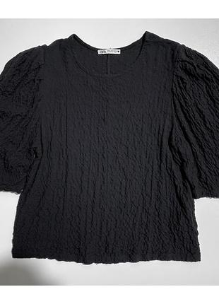 Zara черная вискозная блузка блуза короткий рукав фонарик размер 28 / m вискоза3 фото
