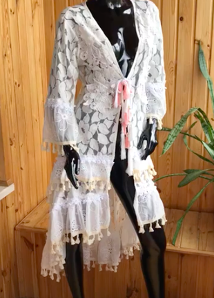 Розкішна пляжна туніка кардиган з мереживом,асиметрія, італія