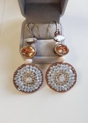 Продам винтажные серьги бисер и натуральный камень